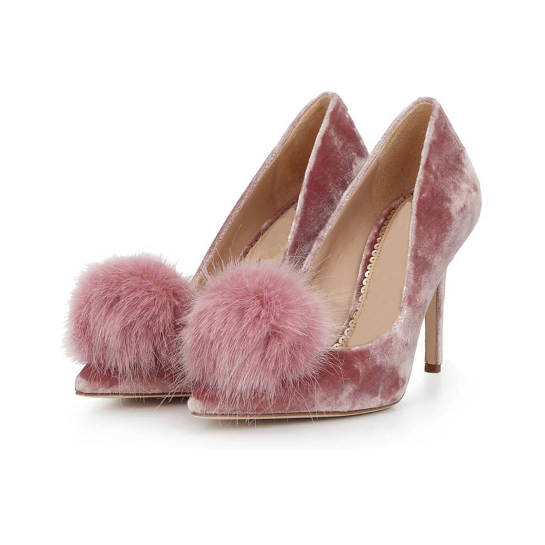 wholesale fur pompon 9cm thin high heel point toe shoes women sandal YB1529
