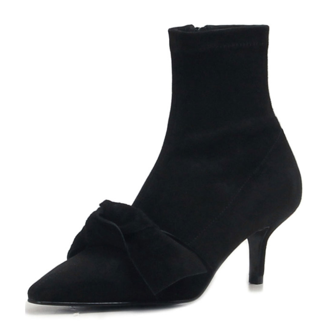 fashion pointed with bownot black suede leather ankle boot women BT1900