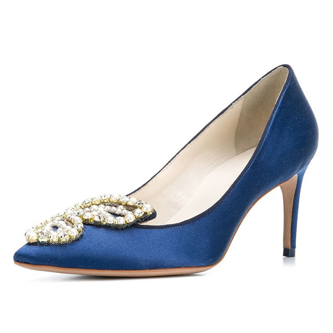 Elegant Stain With Crystal Diamond Pointed Toe Low Heel Pump Shoes HHS1246