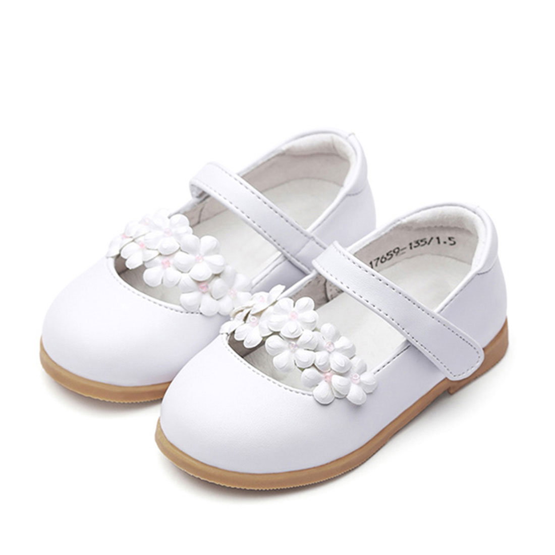Wholesale leather white flat casual lovely style three flower kids ...