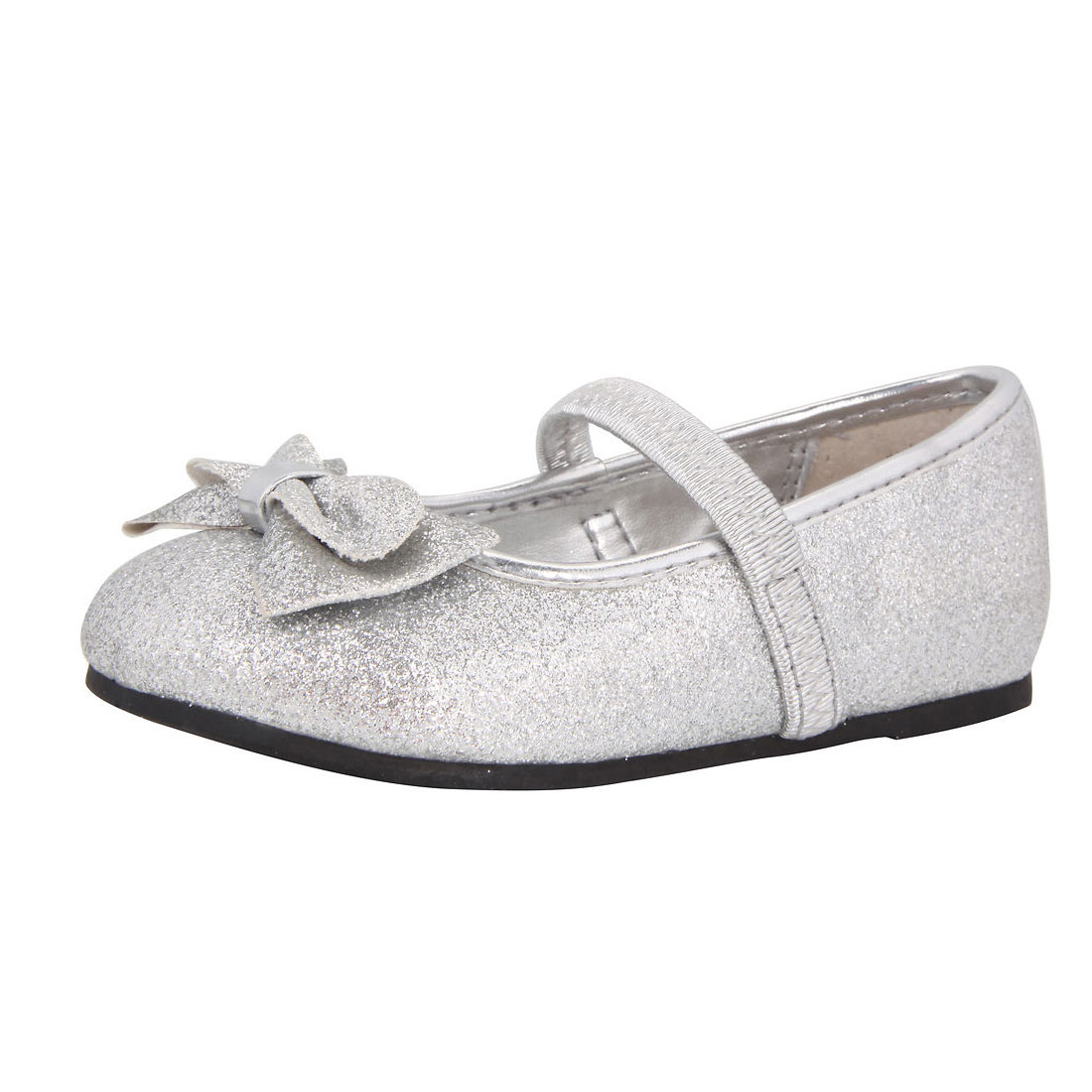 silver glitter upper with bow girl dress shoes flat shoes YH0005 - Girl ...