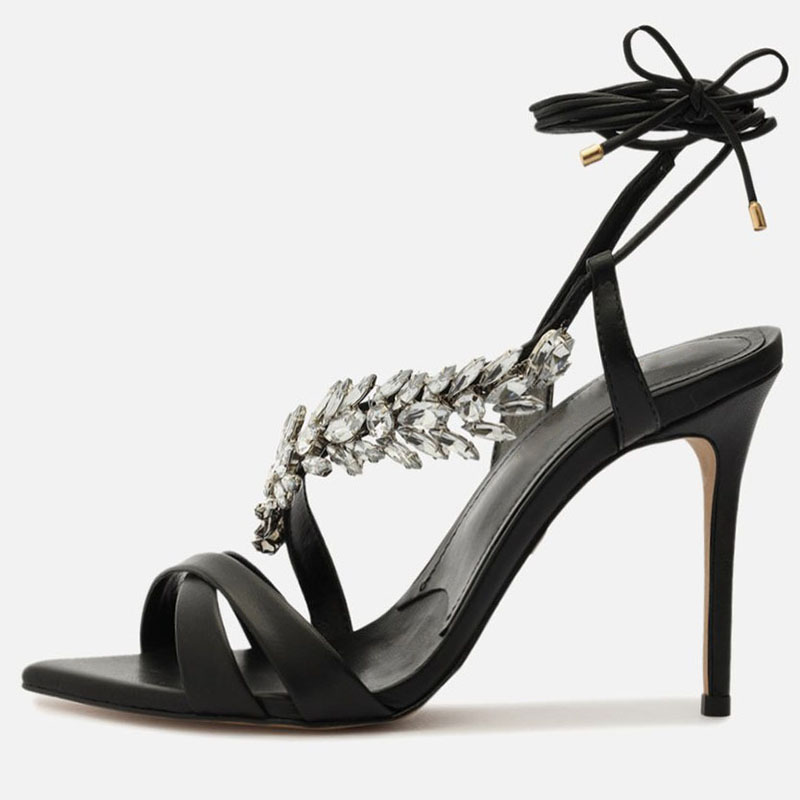 Elegant fashion wholesale custom logo diamond strap thin heel women sandals