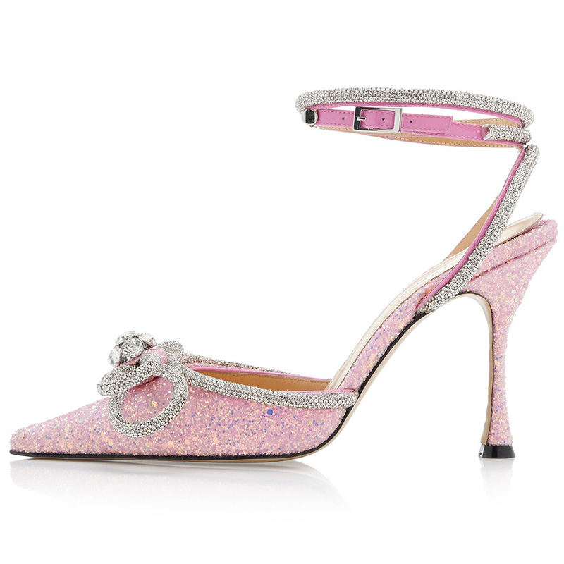 Sweet style wholesale custom logo thin high heels pointed toe women sandals