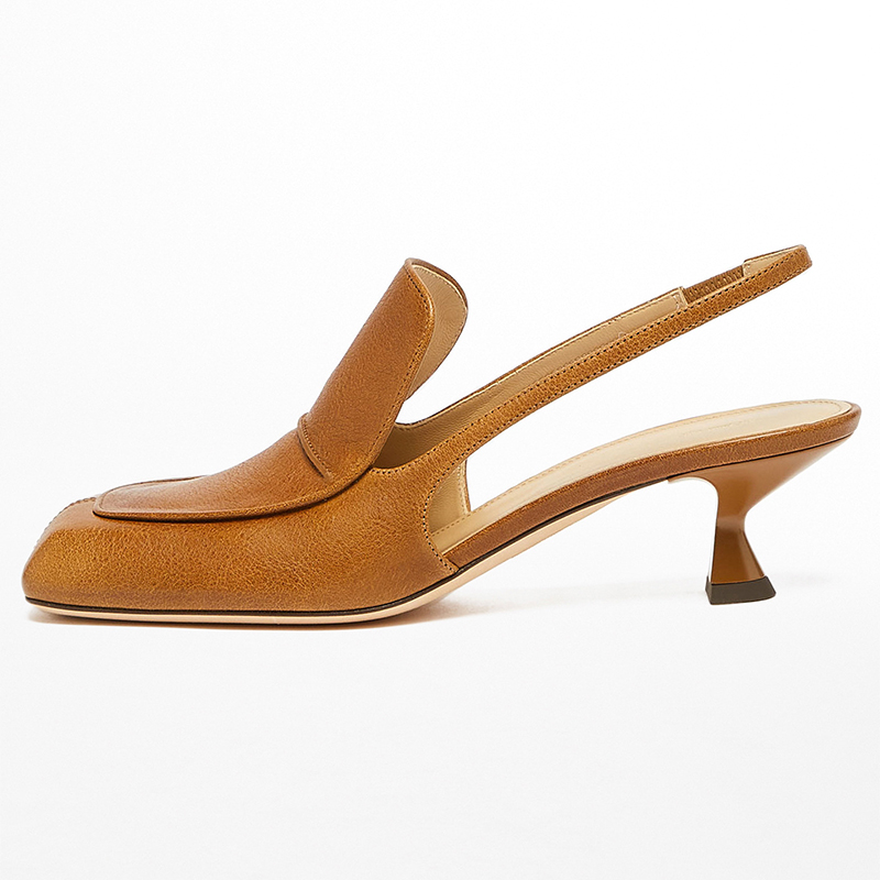 Classics close square toe moca heel slingback loafers women sandals shoes