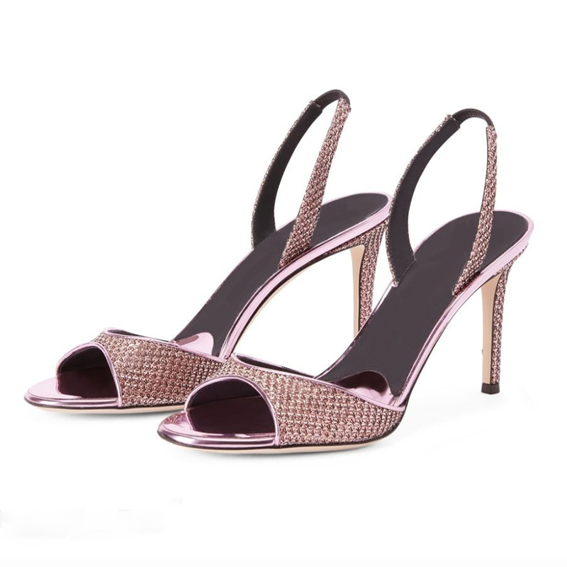 Sexy fashion twinkle 10cm thin high heels peep toe slingback sandals shoes
