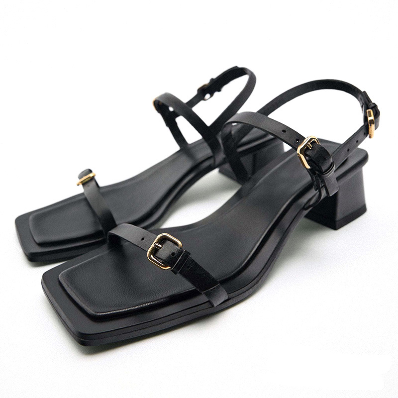 2024 New arrival casual open square toe ankle strap low heel women sandals shoes